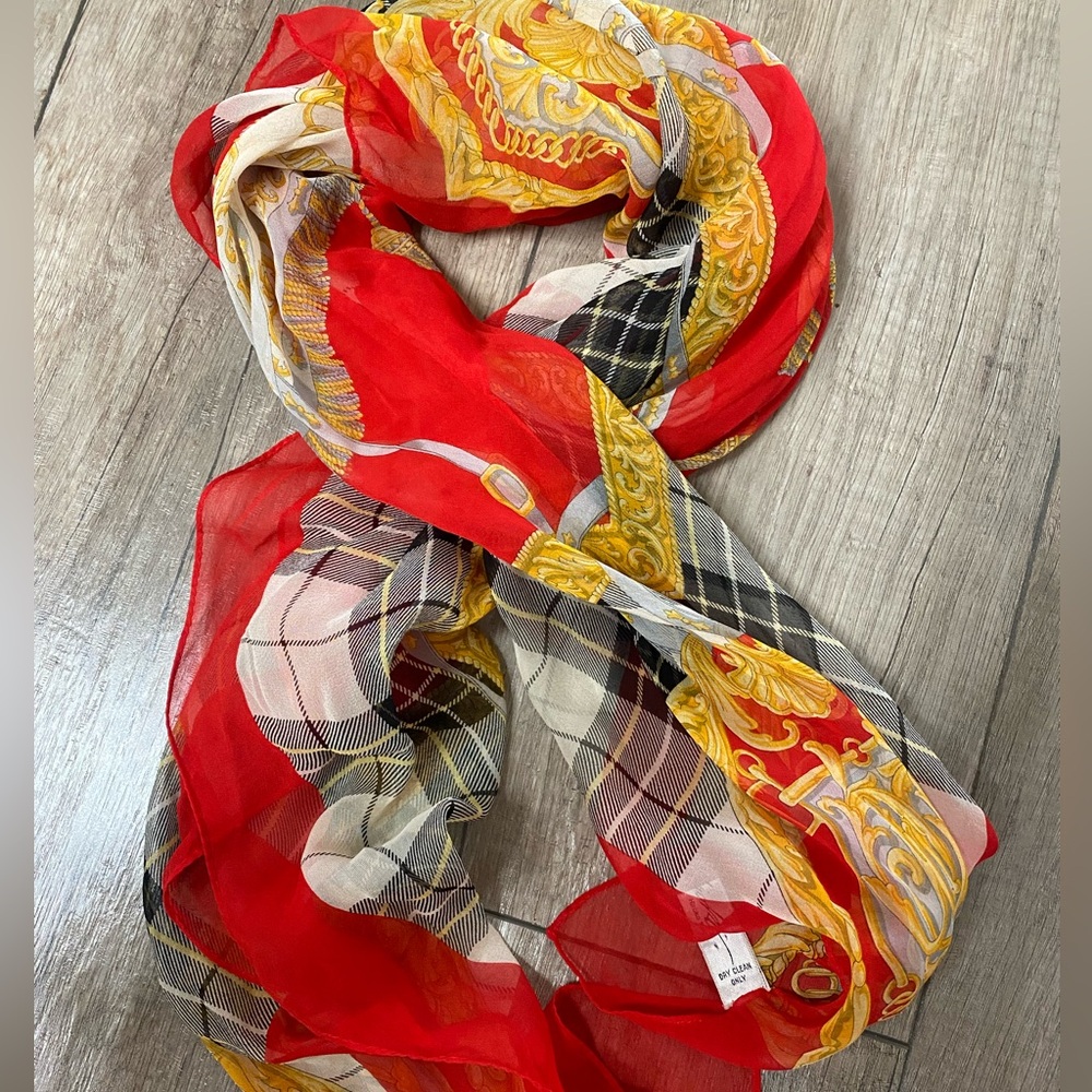 Hiroko Kapp Elegant Red and Gold Silk Women's Scarf